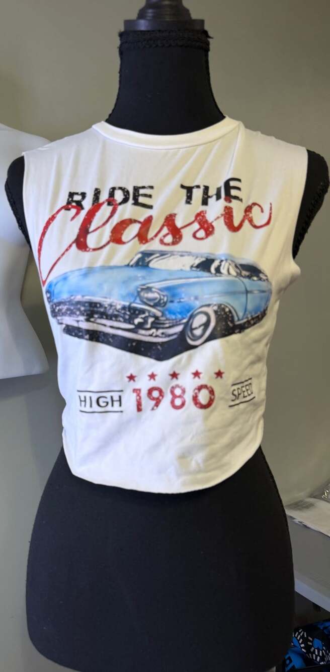 Shein Classic Car Graphic Crop Top Size S White